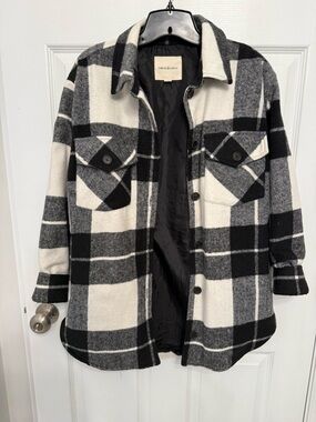 Thread & Supply Black and White Plaid Utility Shacket